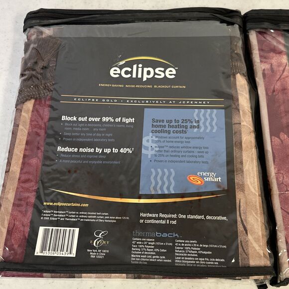 Set Of 2 Eclipse Stripped Gold Burgundy ￼Blackout Valance‎ Curtain 42" W x 16" H - Picture 6 of 7